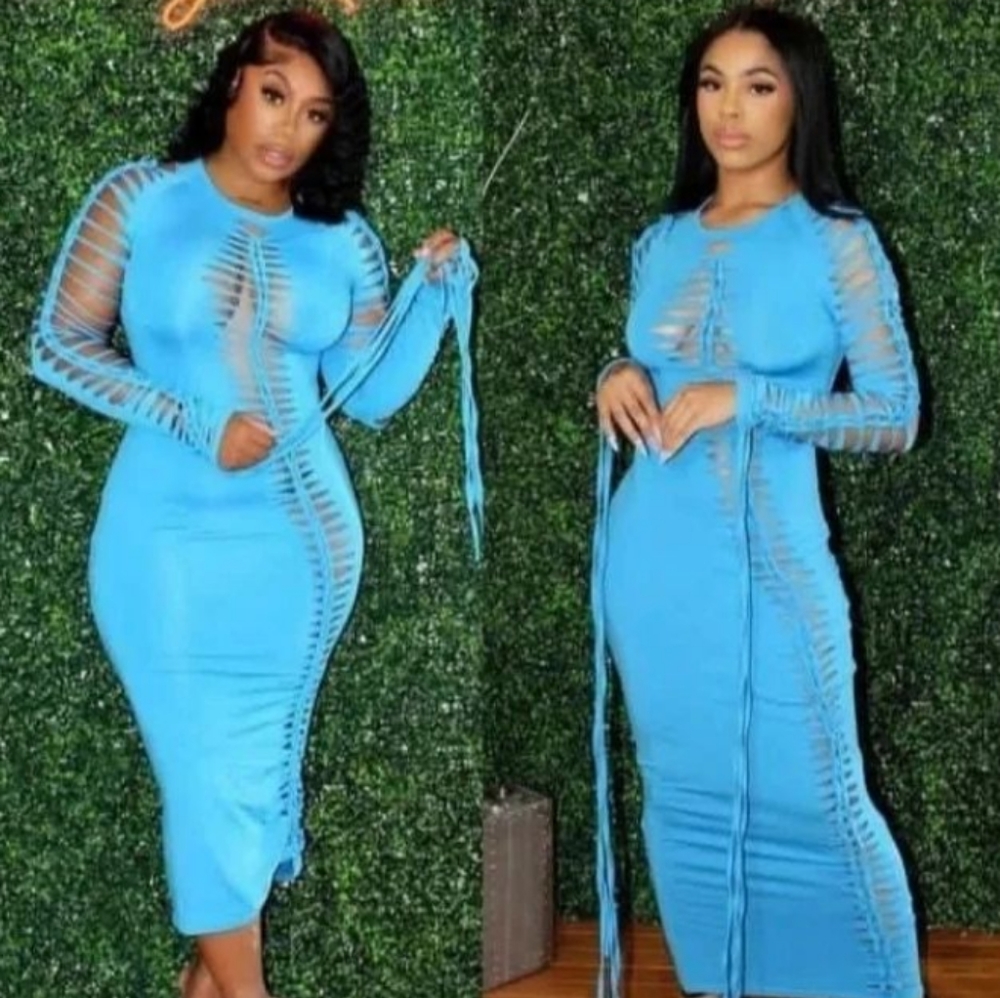 Blue Fitted Maxi Dress